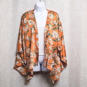 Orange Floral Open Front Kimono